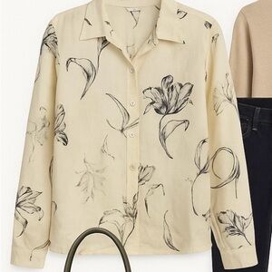 Robert Kitchen Made in Canada 100% Linen Floral Print Button-Up Shirt M